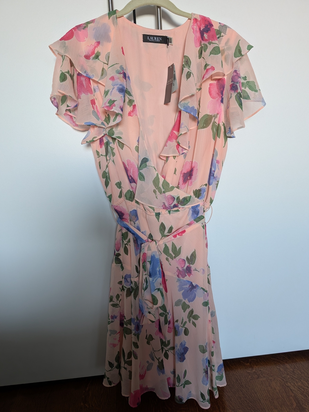 Lauren Ralph Lauren Pink Floral Wrap Midi Dress Women's Size 12